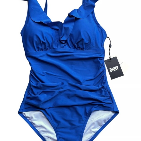 DKNY LAPIS Ruffle Plunge Underwire Tummy Control One-Piece NWT, Size Medium - Picture 4 of 9
